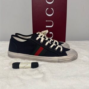 Gucci Black Sneakers with Red and Green Stripes